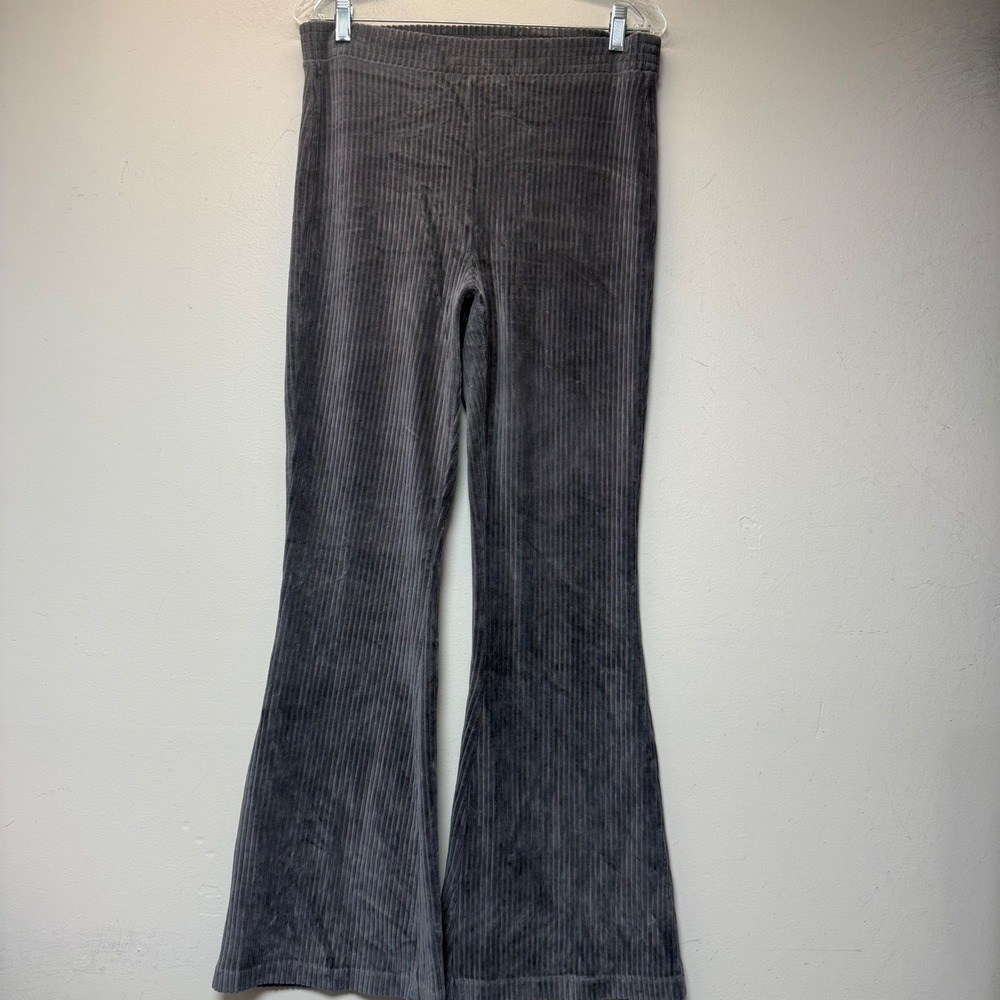 Aerie Corduroy Flare Pants Womens Large Gray Excellent Ribbed High Rise 12973